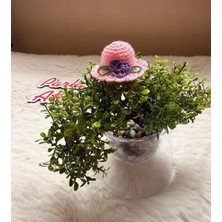 Parla'nın Atölyesi 0-3 Yaş Az Saçlı ve Saçsız Handmade Bebek Tokası Mor Çiçekli Pembe Şapka