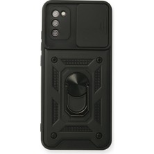 Mey İthalat Mey Ithalat®  Samsung Galaxy A02S Kılıf Pars Lens Yüzüklü Silikon - Siyah