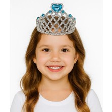 Oyunca Mavi Kalpli Gümüş Renk Kraliçe Tacı Prensestacı