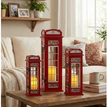 Lüks 3'lü Dekoratif Ahşap London Phone Mumluk Fener