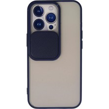 Mey İthalat Mey Ithalat®  iPhone 13 Pro Kılıf Palm Buzlu Kamera Sürgülü Silikon - Lacivert