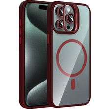 Mey İthalat Mey Ithalat®  Apple iPhone 15 Pro Max Remim Lensli Magsafe Standlı Kapak - Bordo