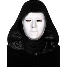 Oyunca Siyah Kapüşonlu 120 cm Pelerin ve Beyaz Boyanabilir Tam Yüz Maske