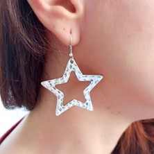 Fildişi Aksesuar Yıldız Şekilli Kadın Küpe Çift Adet Gümüş Kaplama El Yapımı Küpe