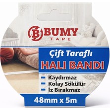 Bumy Tape Çift Taraflı Halı Bandı 48MM x 5m Kaydırmaz Halı Sabitleyici Güçlü Yapışkanlı Iz Bırakmaz Halı Tutucu Bant