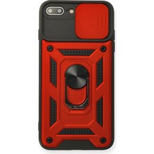 Mey İthalat Mey Ithalat®  iPhone 7 Plus Kılıf Pars Lens Yüzüklü Silikon - Kırmızı