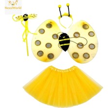 Oyunca Sarı Renk Arı Kanadı Kostüm Seti (Tütü, Kanat, Taç, Asa)