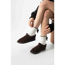 Pantofole Kahverengi Hakiki Deri Kadın Bot