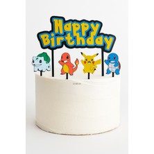 Pokemon Temalı Happy Birthday Pasta Süsü – 5'li Set (Pla Plastik)