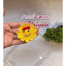 Parla'nın Atölyesi 0-3 Yaş Az Saçlı ve Saçsız  El Örgüsü Handmade Bebek Tokası Mavi Gözlü Gülen Güneş