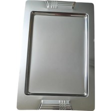 Raftan Topla Tepsi - Çelik Kahve Sunum Tepsisi 46 x 30 cm