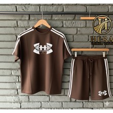 Risil-Nu Company Yeni Sezon Hera Baskılı Premium Penye Kumaş Yanları Şeritli Bisiklet Yaka Tişört ve Şort 2'li Takım