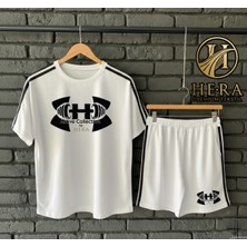 Risil-Nu Company Yeni Sezon Hera Baskılı Premium Penye Kumaş Yanları Şeritli Bisiklet Yaka Tişört ve Şort 2'li Takım