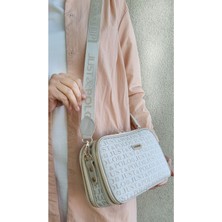 Kadın Gri 5 Bölmeli Monogram Baskılı Omuz ve Çapraz Çantası