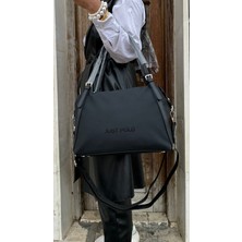 Kadın Polo Kumaş Siyah Orta Boy El ve Omuz Çantası