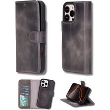 Eco Lounge Apple iPhone 16 Pro Uyumlu, Hakiki Deri, El Yapımı, Cüzdanlı Kılıf, Gölgeli Gri