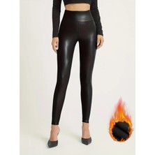 byasafkids Kadın Yüksek Bel Toparlayacı Içi Şardonlu Tam Kalıp Deri Tayt