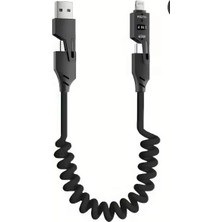 Şarj Kablosu Type-C Lightning Usb-A Super Hızlı Akordiyonlu 4ın1 65W Kablo Fm U110 Siyah