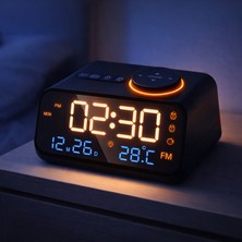 Multizone Masa Saati LED Dijital Fm Radyo Çift Alarm Sıcaklık Nem Gösterge Şarjlı Pilli Fonksiyonel
