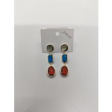 Cadde Dükkanı Üç Renk Taşlı Sallantılı Premium Çelik Küpe