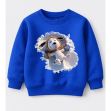 Efendioğlu Design Sweatshirt Beyaz Karda Yatan Sevimli Köpek Baskılı Pamuklu Çocuk Sweatshirt