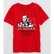 Efendioğlu Design Kısa Kollu 6 Çocuk ve Atatürk Baskılı 23 Nisan Ulusal Egemenlik Bayramı Tişörtü
