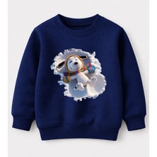 Efendioğlu Design Sweatshirt Beyaz Karda Yatan Sevimli Köpek Baskılı Pamuklu Çocuk Sweatshirt