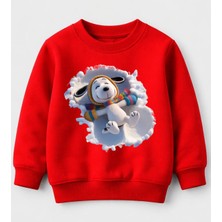 Efendioğlu Design Sweatshirt Beyaz Karda Yatan Sevimli Köpek Baskılı Pamuklu Çocuk Sweatshirt