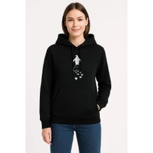 Buğrahayalin Nihilist Penguen Temalı Oversize Kapüşonlu Sweatshirt - Siyah