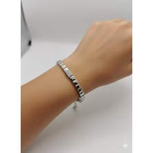 Cadde Dükkanı Kare Taşlı Çelik Bileklik Silver