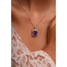 Leifa Jewelry Ametist Doğal Taşlı Swarovski Detaylı 925 Ayar Gümüş Kolye