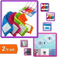 Normadia Mikrofiber Makarna Mop Paspas ve 5 Adet Yapışkanlı Mutfak Raf Tutucu Seti