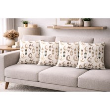 Özdağ Home Concept Ramazan Temalı  4’lü Çift Taraflı Duck Dijital Baskı Kırlent Kılıfı 43X43 cm – Ramazan Temalı Ay Yıldız Fener Desenli Dekoratif Yastık Kılıfı Seti