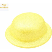 Oyunca Sarı Simli Melon Şapka | Ince Plastik Glitter Yetişkin Parti Şapkası