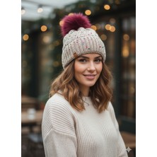 Cadde Dükkanı El Örgüsü Pullu Ekru Bere