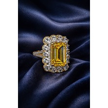 Leifa Jewelry Swarovski Detaylı Sitrin Doğal Taşlı 925 Ayar Gümüş Yüzük