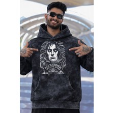 Fuddy Moda Unisex Efsace Rocker Alice Cooper Baskılı Kapüşonlu Yıkamalı Sweatshirt, Oversize Baskılı Hoodie