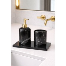DMR Home Siyah Mermer Banyo Seti | Sıvı Sabunluk ve Diş Fırçalık | Modern & Lüks Tasarım