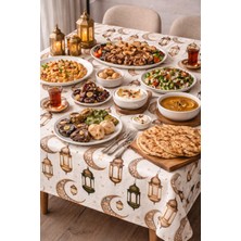 Özdağ Home Concept Ramazan Temalı Masa Örtüsü – Dijital Baskı Duck Kumaş – Leke Tutmaz – Hilal ve Fener Desenli –