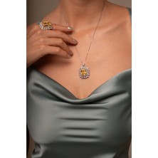 Leifa Jewelry Sarı Tonlu Sitrin Taşlı Swarovski Detaylı 925 Ayar Gümüş Kolye