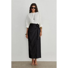 Kadın Yandan Bağlamalı Içi Astarlı Keten Karışımlı Etek