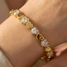 Bontexs Romantik Kalp Detaylı Gold Renk Ayarlanabilir Bileklik
