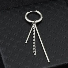 Jaida Moda Unisex 316L Paslanmaz Çelik Gümüş Renk Zincir ve Bar Sallantılı Halka Küpe - 1 Adet