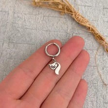 Jaida Moda Unisex Gümüş Kedi Figürlü Sallantılı Çelik Halka Küpe