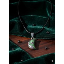 Meneva Aksesuar Zeozit Doğal Taş Ay Formlu Deri Ipli Kolye