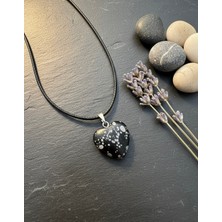 Meneva Aksesuar Karlı Obsidyen Doğal Taş Kalp Kolye