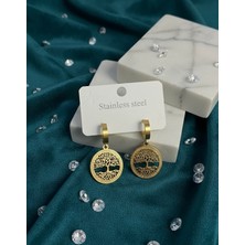 Meneva Aksesuar Altın Renk Çelik Hayat Ağacı Figürlü Sallantılı Küpe