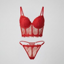 Tobare Kırmızı Balenli Büstiyer  (Iç Çamaşır Takımı Sütyen Alt)