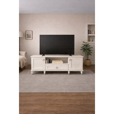 Dekurt Modern Ahşap Beyaz Tv Ünitesi Kapaklı Televizyon Ünitesi Salon Tv Sehpası 140CM