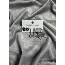 Meneva Aksesuar Gümüş Renk Çelik 6'lı Küpe Seti - Papatya, Baget Taş ve Yusufçuk Figürlü Kombin Küpe